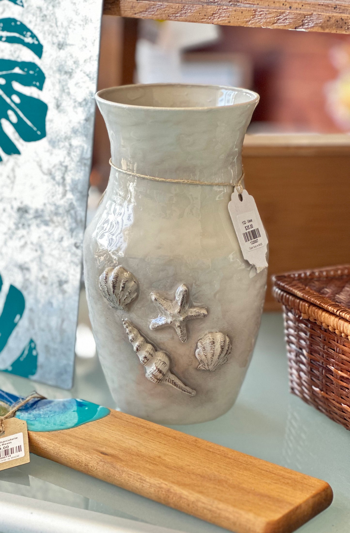 Embellished Antiqued Cream Vase